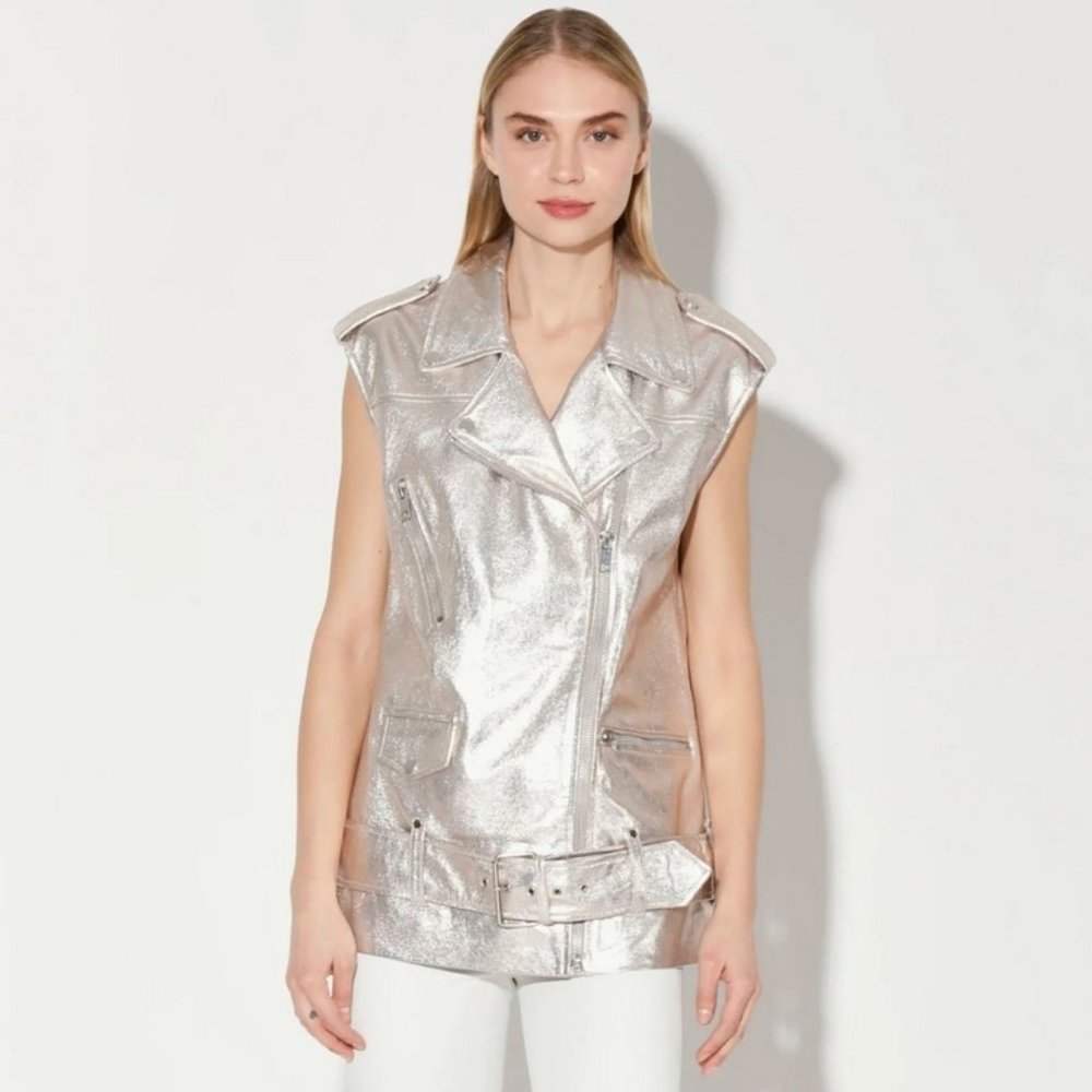 Walter Baker Edie Lambskin Leather Moto Vest